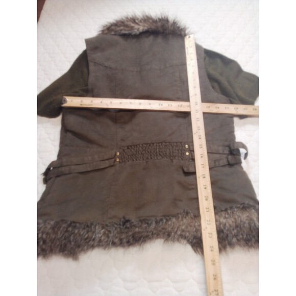 Women's Green Two-piece Set Mock Turtleneck / Vest With Fur Size Large - Picture 6 of 16